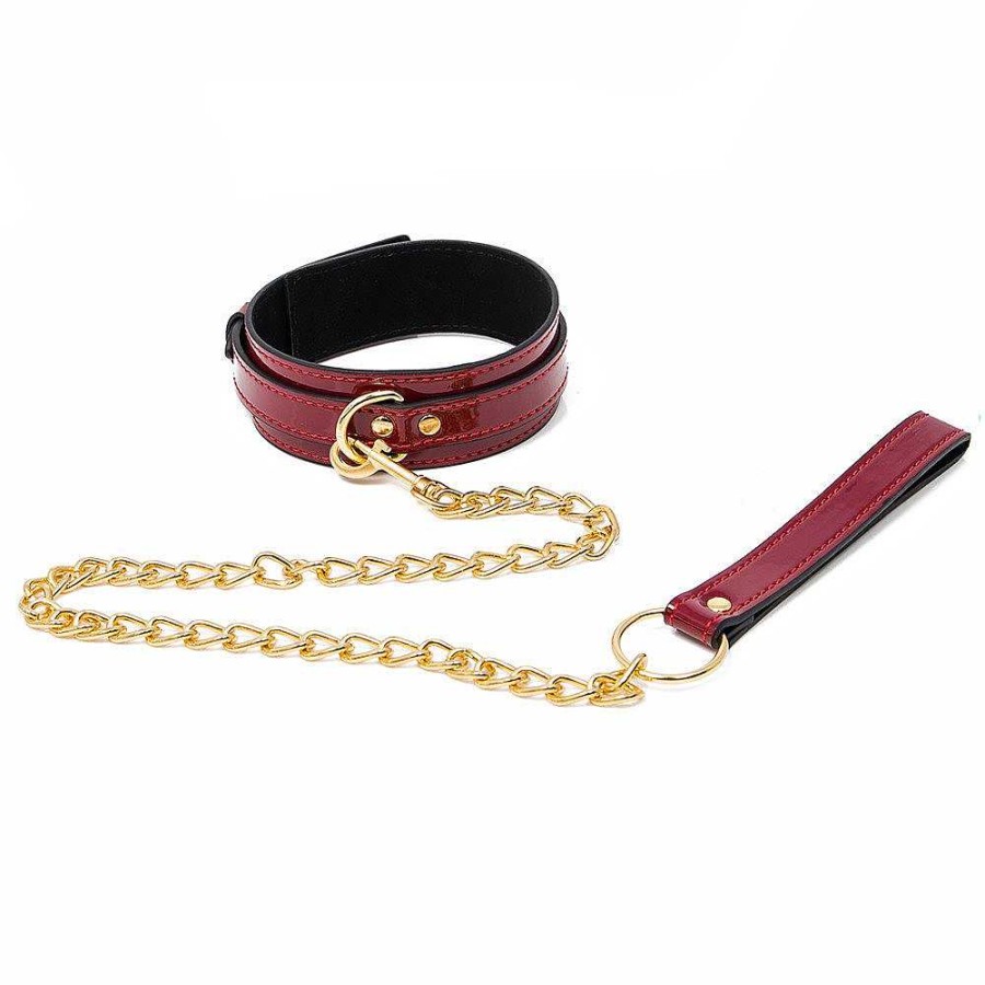 Bondara Bondara Patent Faux Leather Collar And Leash Red Bondage Restraints & Handcuffs