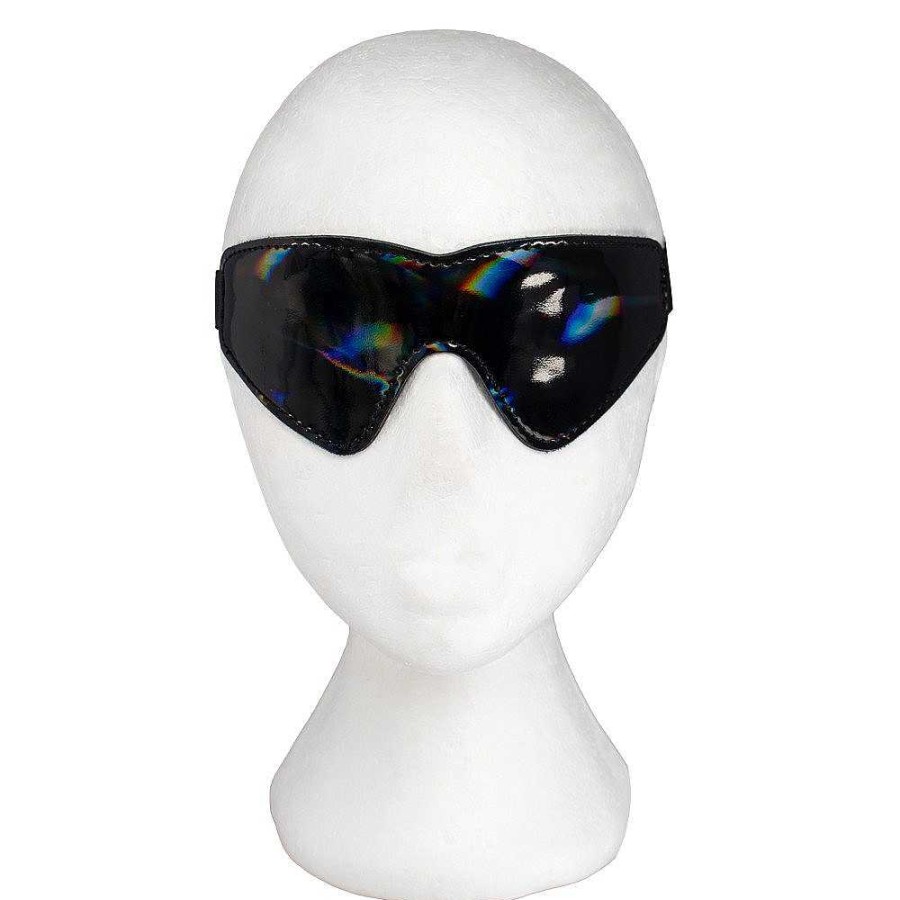 Luxe Bondara Luxe Pleasure Prism Wet-Look Pu Blindfold Irridescent Black Blindfolds, Hoods & Masks