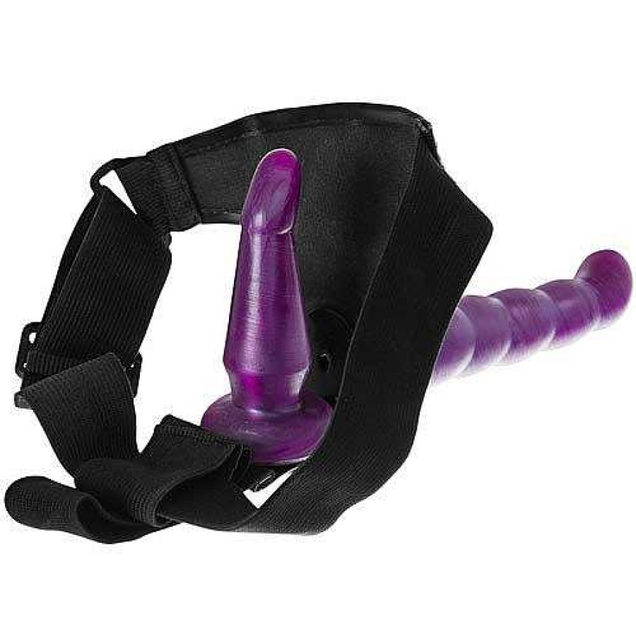 Bondara Feeling Horny Purple Double Strap-On - 7 Inch Pearlescent Purple Strap-Ons