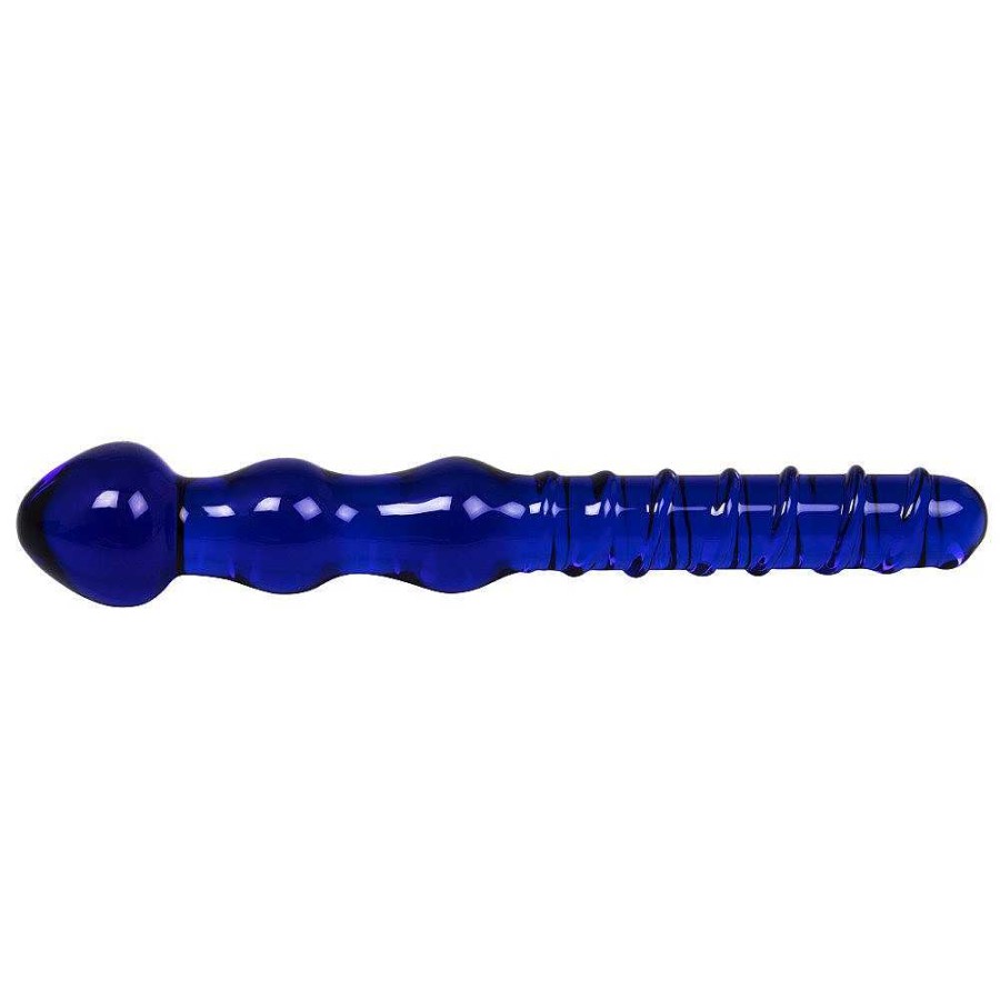 Glacier Glacier Glass Ripple And Spiral Dual-Sided Dildo - 8 Inch Blue Dildos