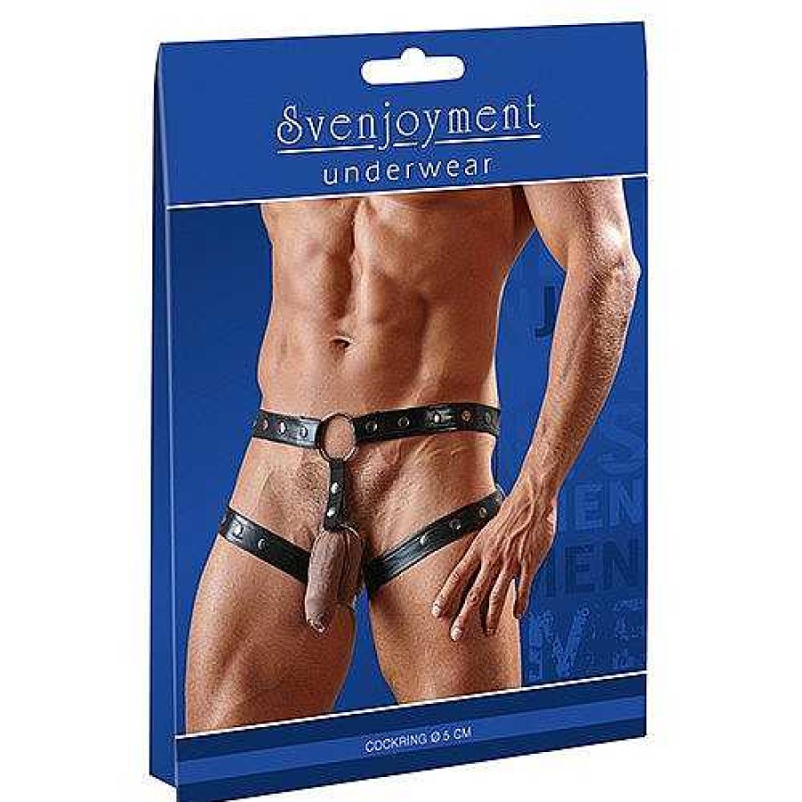 Bondara Svenjoyment Wet Look Cock Ring Harness Black Fetish Clothing