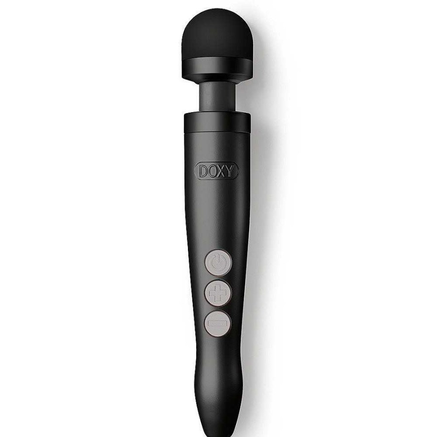 Doxy Doxy Die Cast 3R Matte Black Rechargeable Wand Vibrator Matte Black Body, Black Head Vibrators