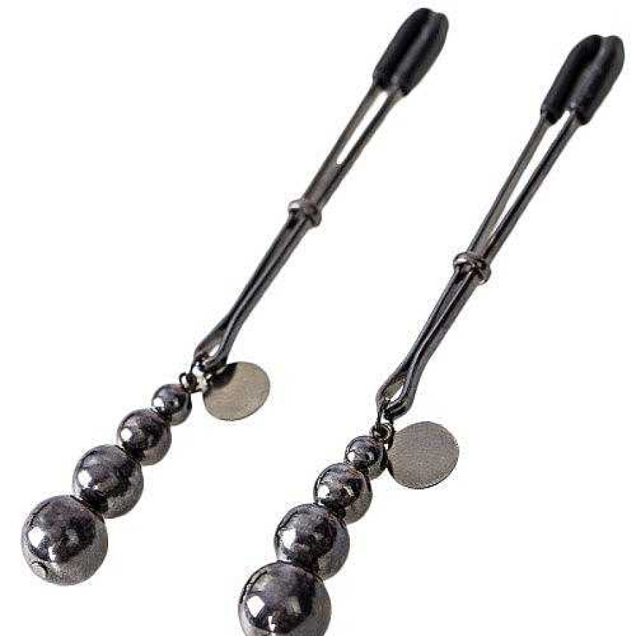 Bondara Bondara Gunmetal Beaded Tweezer Nipple Clamps Gun Metal Nipple Toys & Clit Toys