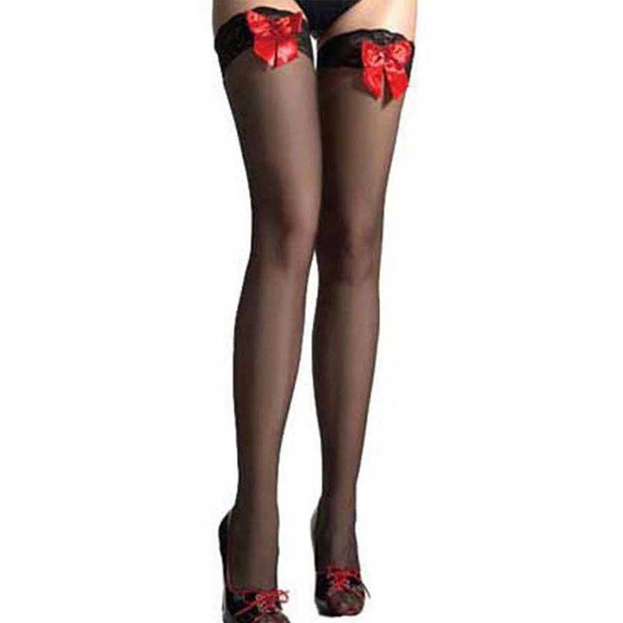 Bondara Flirt Bondara Flirt Red Bow Stockings Black With Red Bow Sexy Hosiery