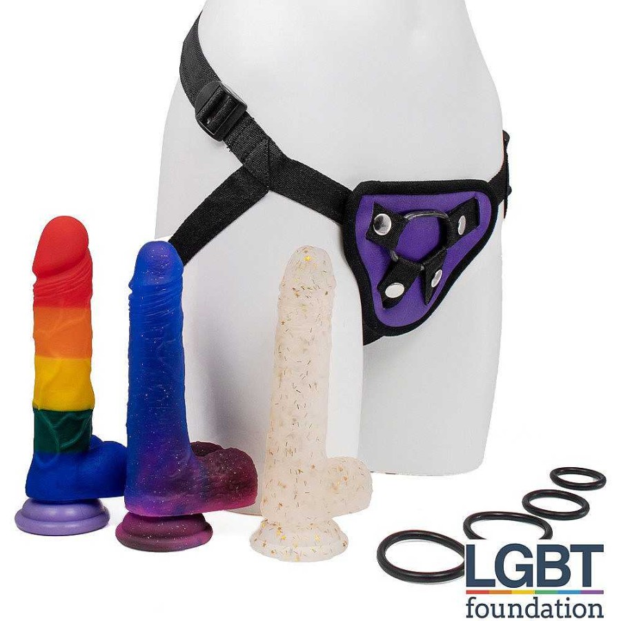 Bondara Bondara Out Of This World 4 Piece Strap-On Bundle Purple, Rainbow And Glitter Anal Toys