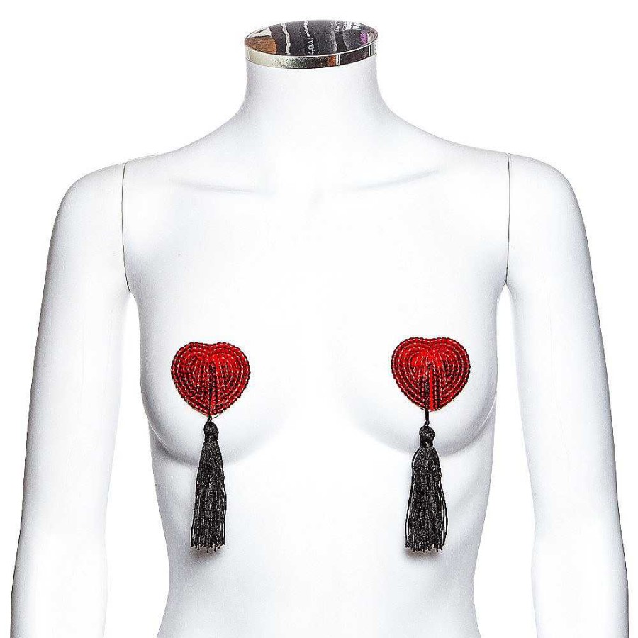 Bondara Lingerie Bondara Burlesque Sequin Heart Nipple Tassels Red Sexy Lingerie For Women