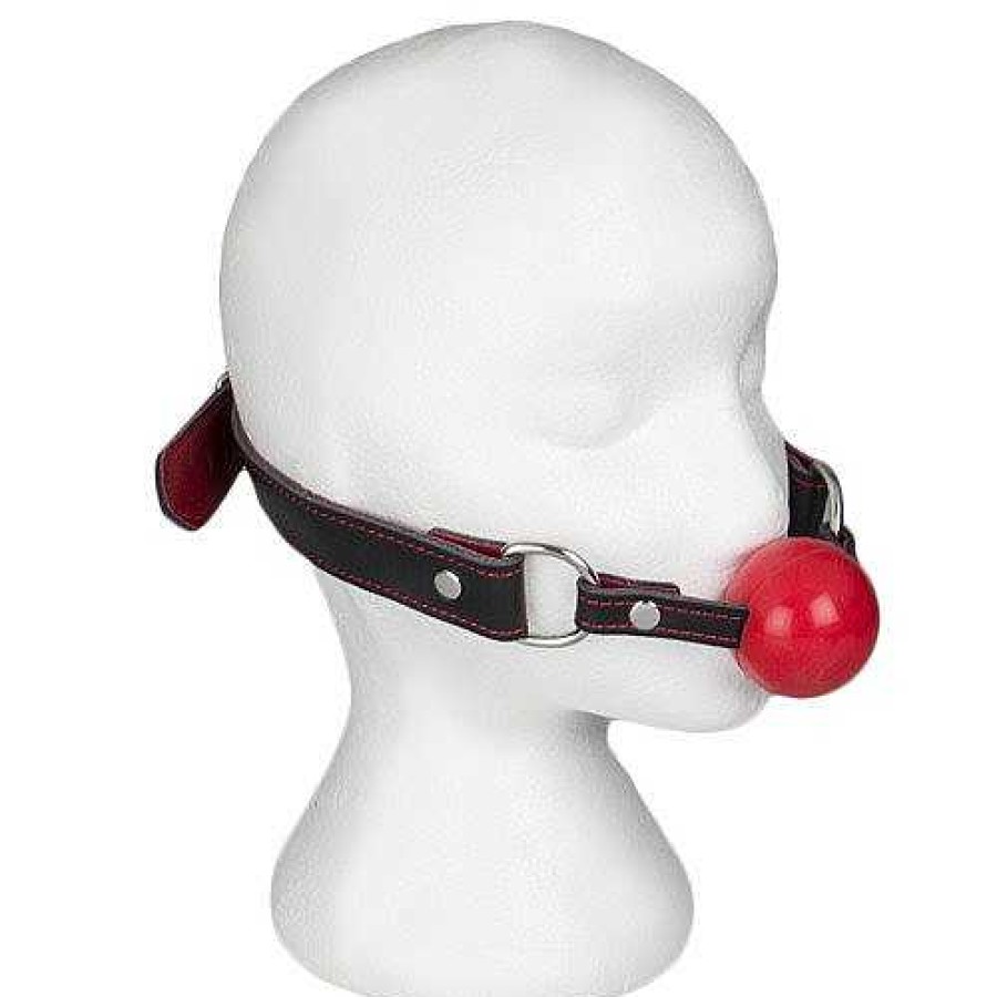 Luxe Bondara Luxe Black And Red Leather Silicone Ball Gag Black With Red Stitching And Red Backing Ball Gags & Mouth Gags