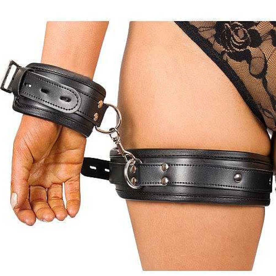 Bondara Bondara Faux Leather Wrist To Thigh Restraint Black Bondage Restraints & Handcuffs