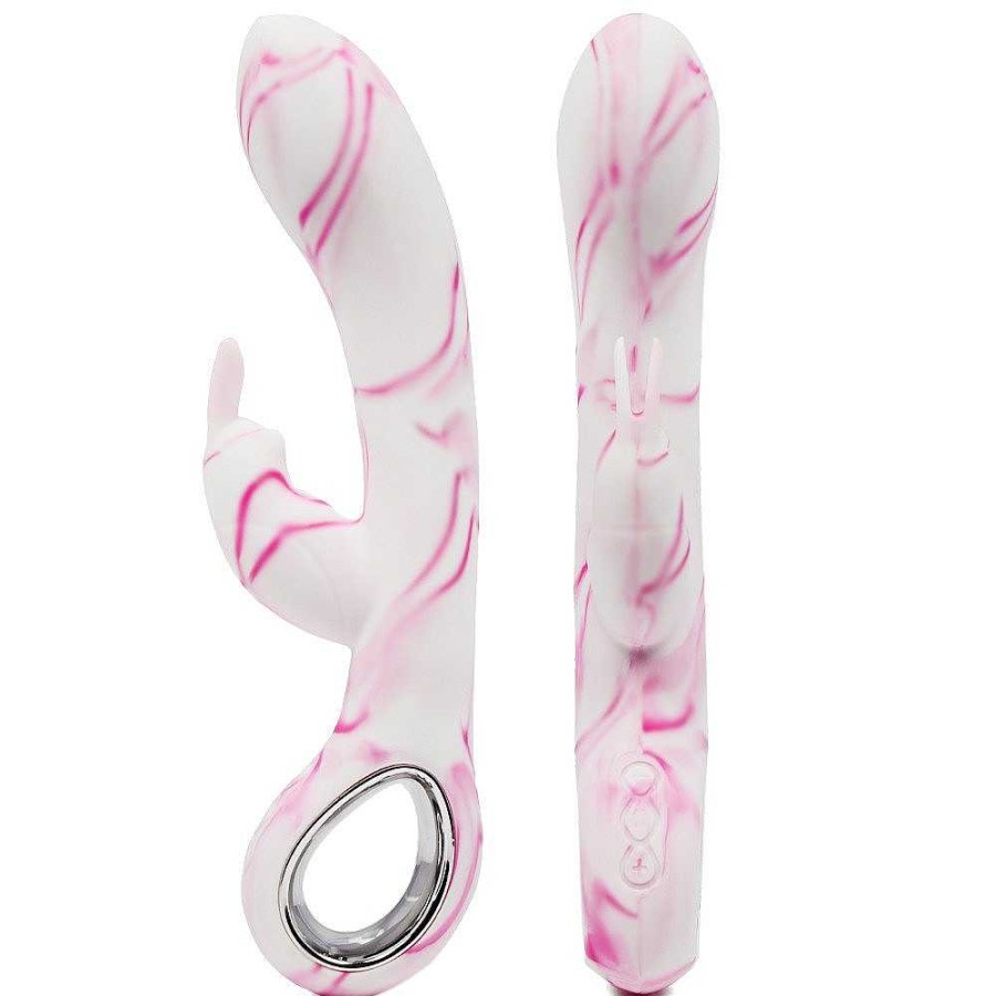 Bondara Mon Amour Candy Marble Effect 16 Function Rabbit Vibrator White And Pink Marble Vibrators