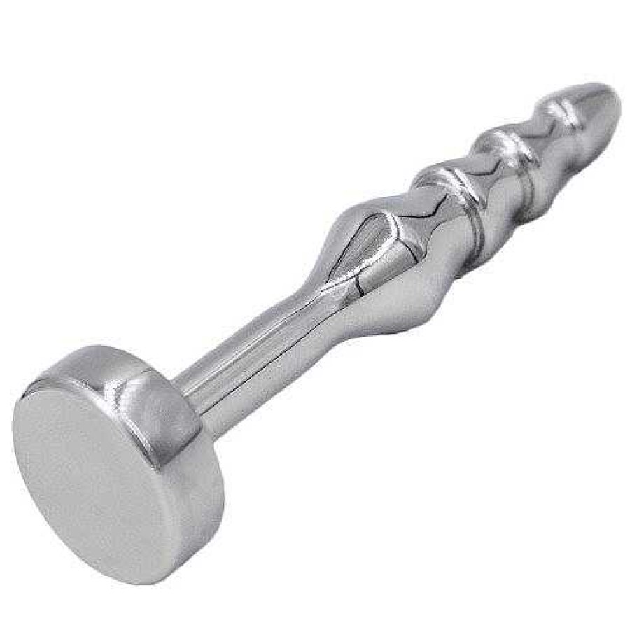 Bondara Torment Stainless Steel Ribbed Pin Penis Plug - 5.5Cm Silver Medical Play Toys