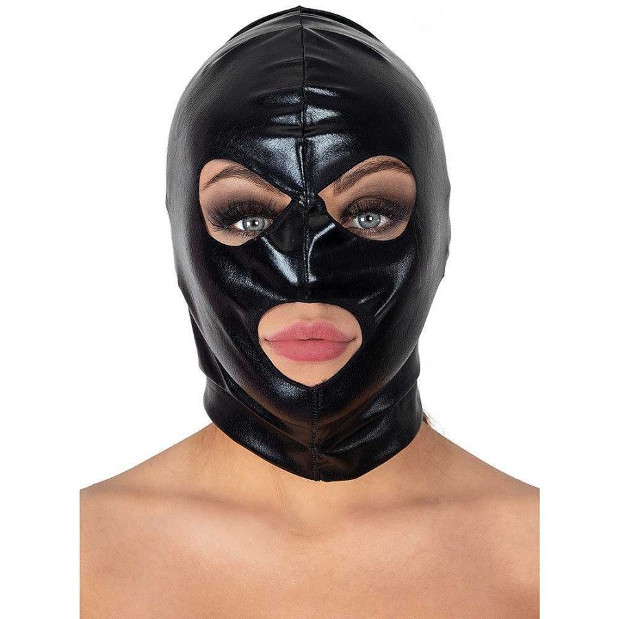 Bondara Bondara Pvc Open Mouth And Eyes Bondage Hood Black Fetish Clothing