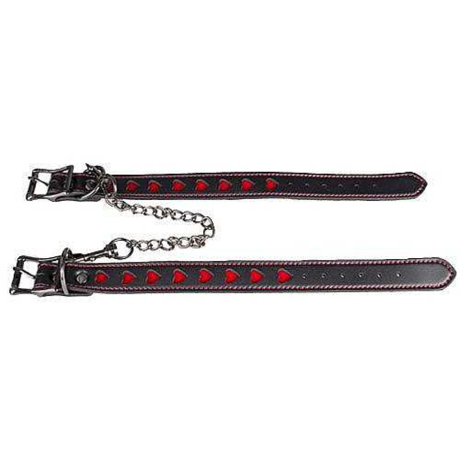 Bondara Bondage Bondara Faux Leather Heart Ankle Cuffs Black And Red Bondage Restraints & Handcuffs