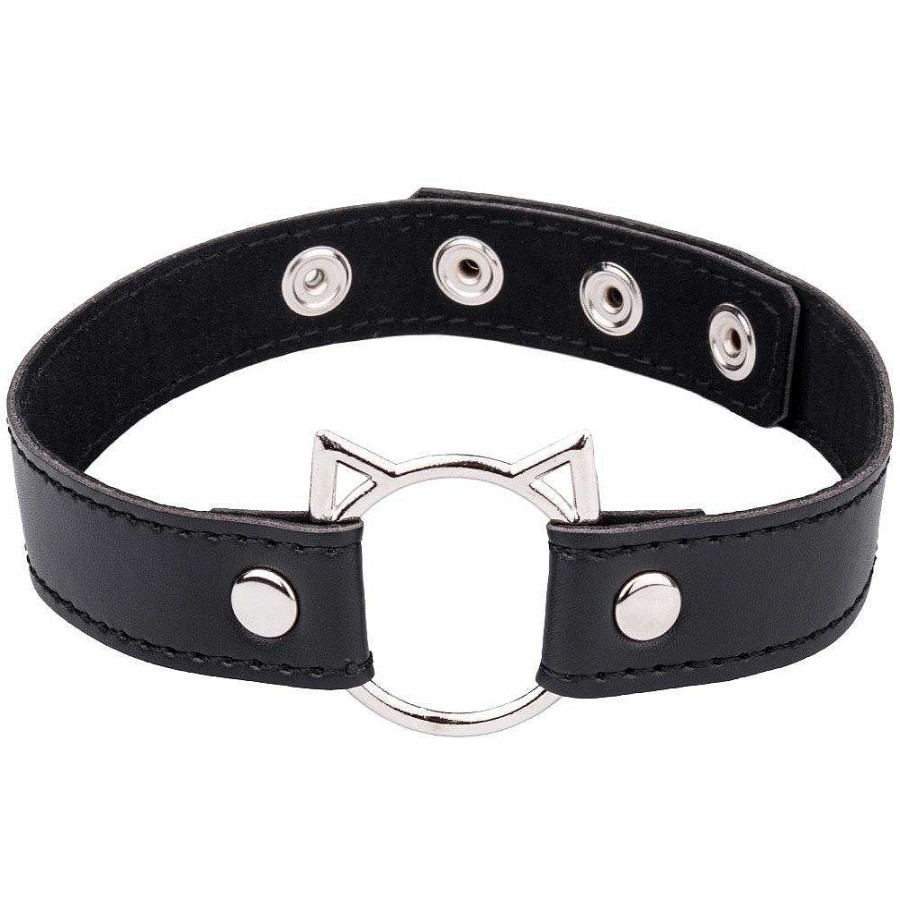 Bondara Bondara Naughty Kitty Faux Leather Cat O-Ring Collar Black Bondage Restraints & Handcuffs