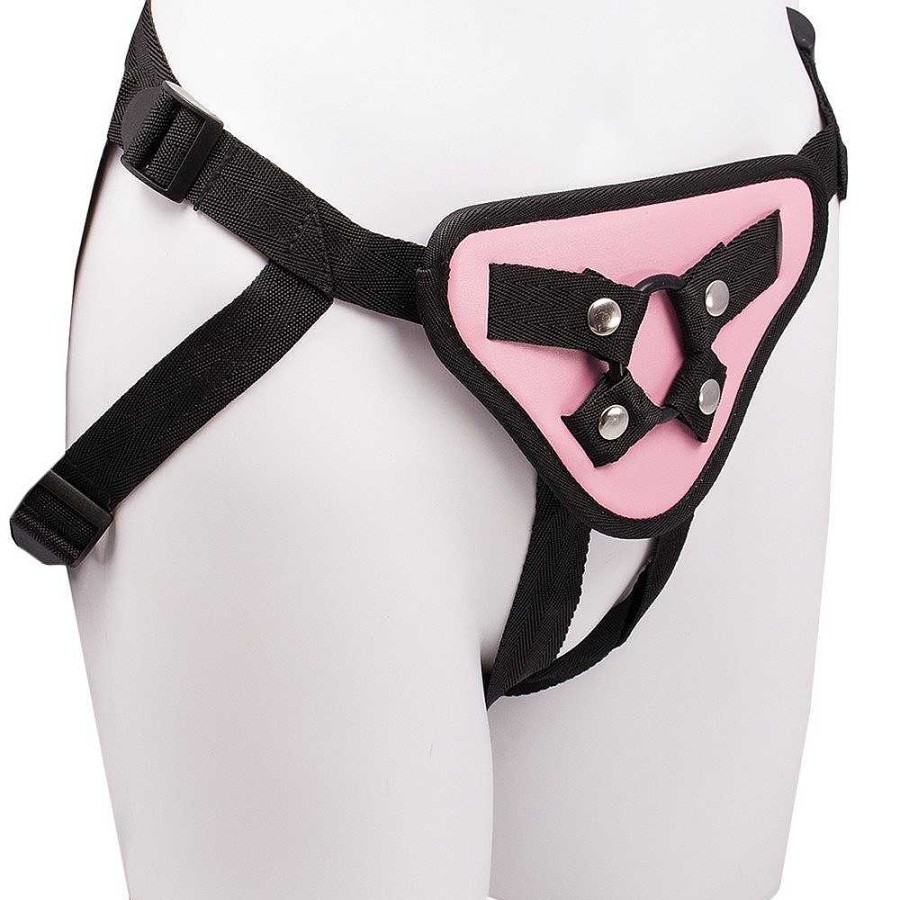 Bondara Bondara Pink Satin Strap On Harness Pink And Black Strap-Ons