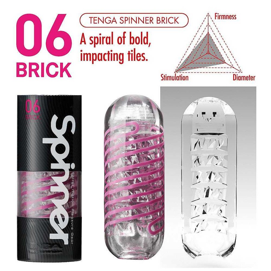 Tenga Tenga Spinner Brick Twisting Masturbator - 5 Inch Clear With Pink Details Male Sex Toys