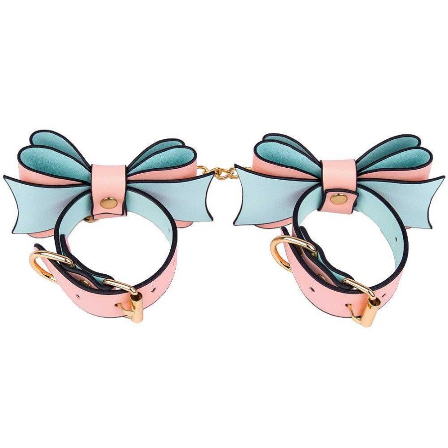 Luxe Bondara Luxe Bow To Me Pink Pu Handcuffs Pink And Blue Bondage Restraints & Handcuffs