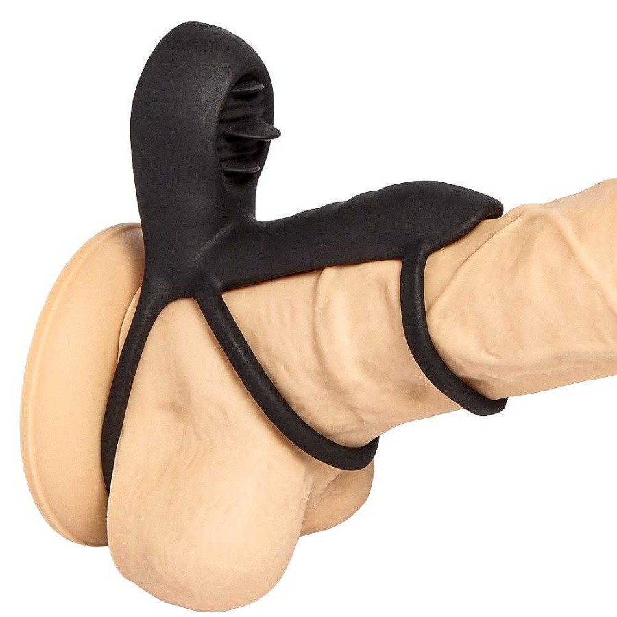 Bondara Bondara Dynamic Duo 12 Function Licking Vibrating Cock Sling Black Male Sex Toys