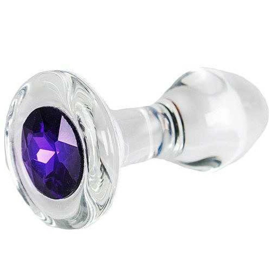 Glacier Glacier Glass Jewelled Butt Plug - 4 Inch Clear With Purple Jewel Butt Plugs