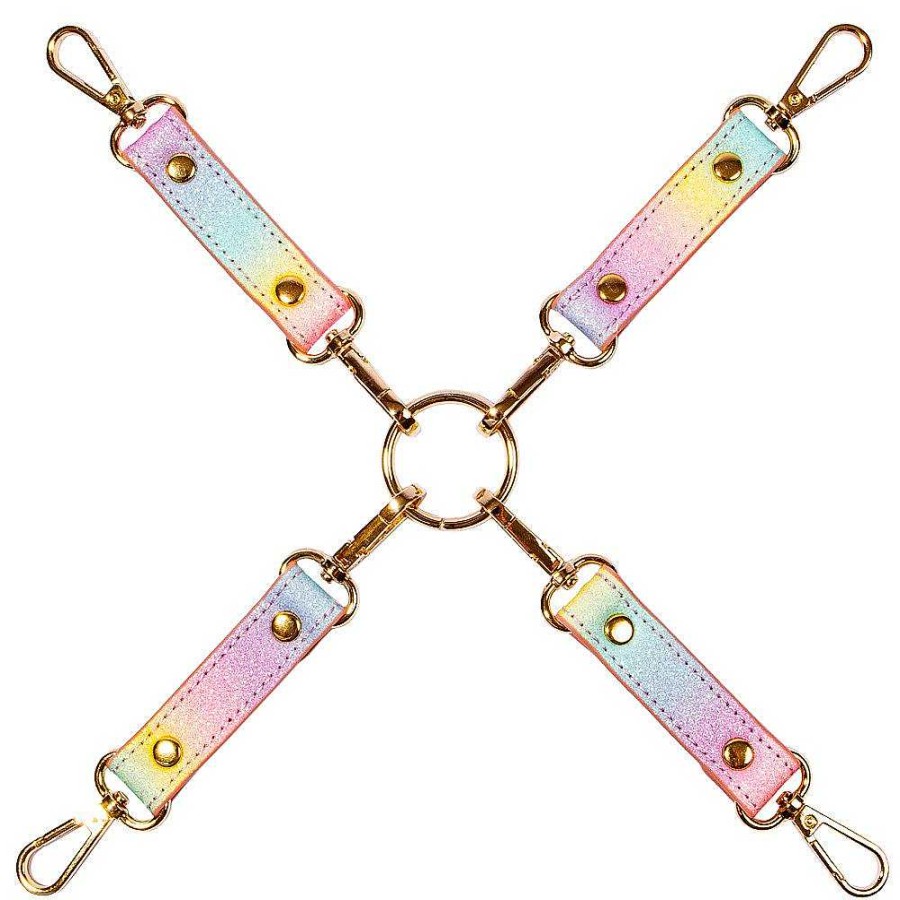 Luxe Bondara Luxe Sugar Rush Rainbow Glitter O-Ring Hogtie Connector Rainbow Glitter With Pale Pink Reverse, Yellow Gold Fixings Bondage Restraints & Handcuffs