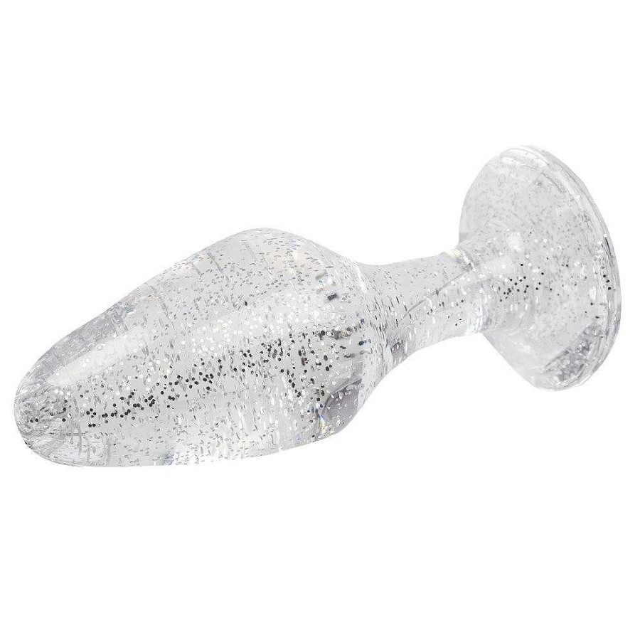 Bondara Bondara Sweet Cheeks Silver Glitter Acrylic Butt Plug - 4 Inch Clear & Silver Glitter Butt Plugs