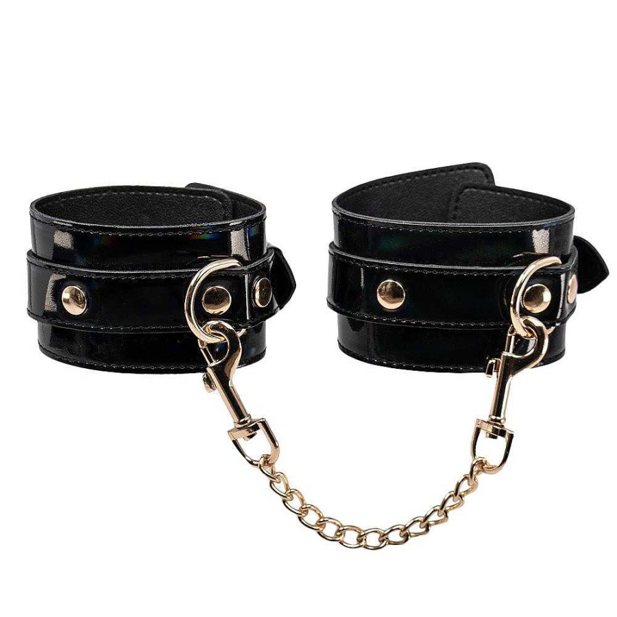 Luxe Bondara Luxe Pleasure Prism Pu Ankle Cuffs Irridescent Black & Gold Bondage Restraints & Handcuffs