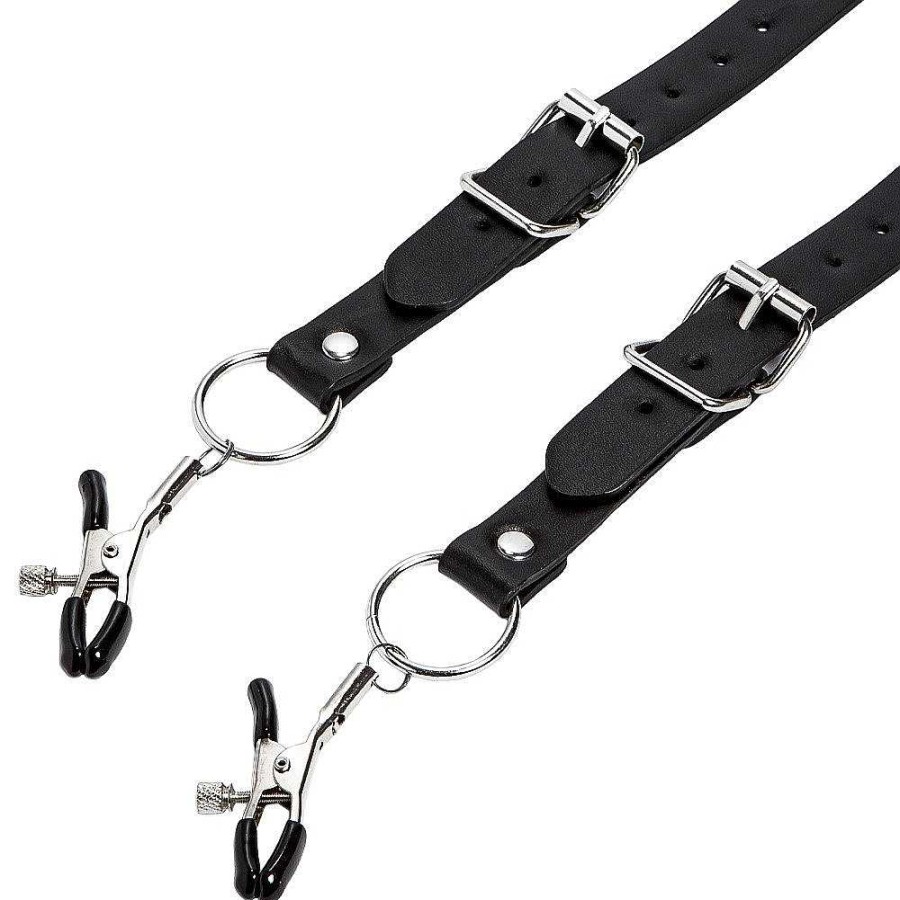 Bondara Torment Pinch Me Pu Leather Pussy Spreader Straps With Labia Clamps Black Nipple Toys & Clit Toys