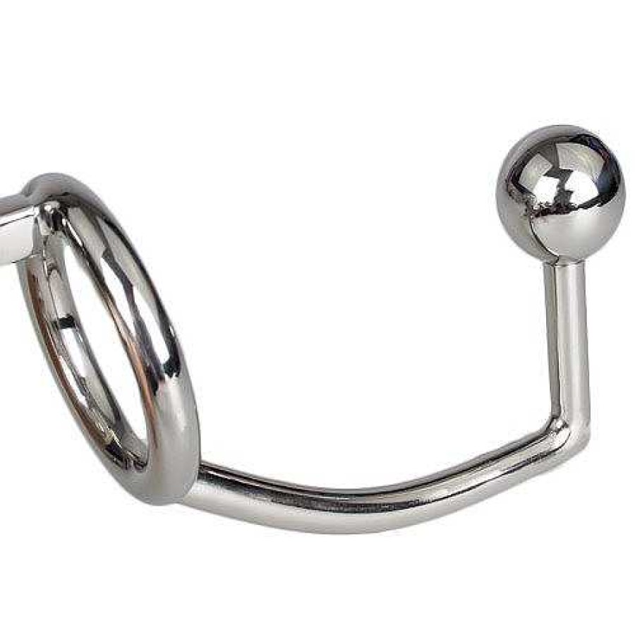 Bondara Torment Stainless Steel Chastity Cage With Sound & Anal Hook Silver Anal Toys