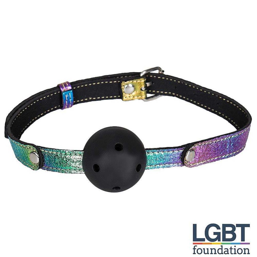 Bondara Bondara Shiny B!Tch Holographic Faux Leather Ball Gag Holographic Rainbow Sex Toys For Beginners