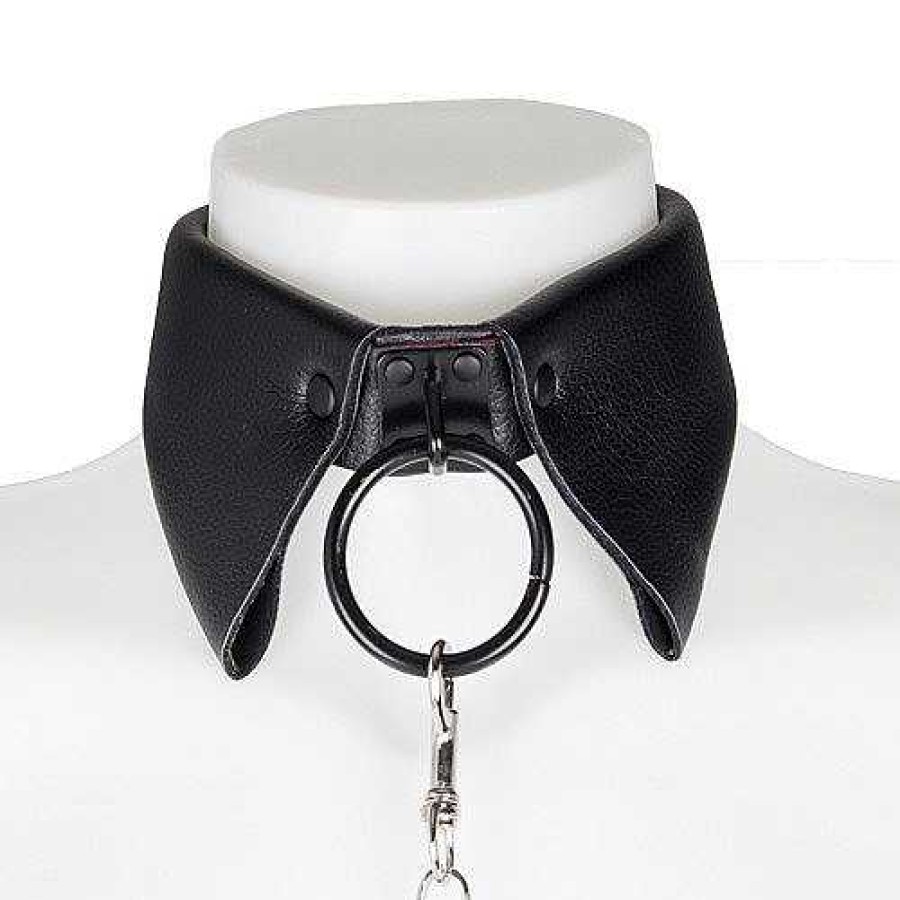 Bondara Bondara Black Faux Leather Red Suede Shirt Collar And Leash Black And Red Bondage Restraints & Handcuffs