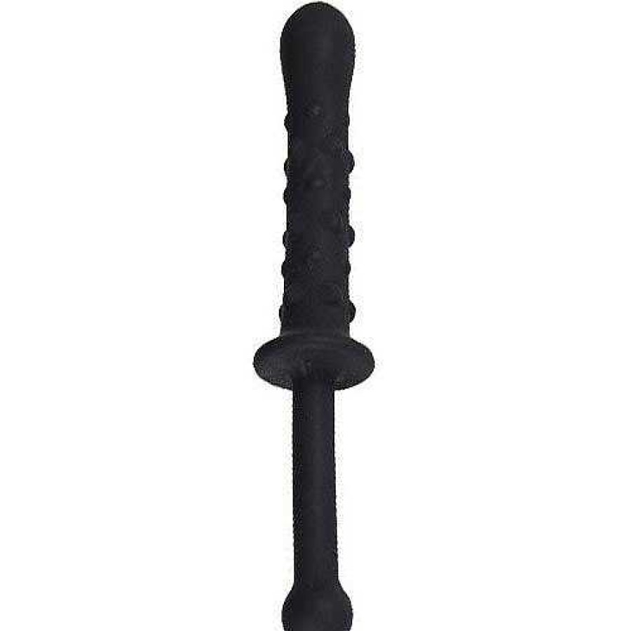 Bondara Bondara Silicone Slim Dotted Dildo With Handle - 9.5 Inch Black Dildos