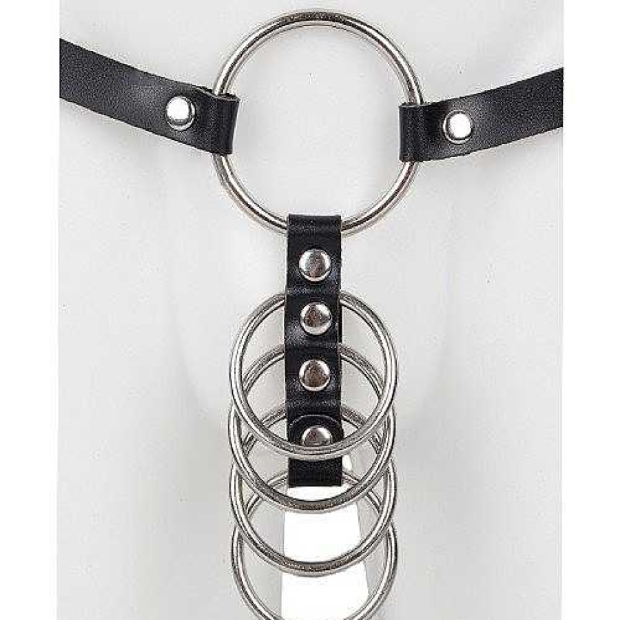 Bondara Bondara Faux Leather Five Gates Of Hell Cock Ring With Belt Black And Silver Chastity Devices