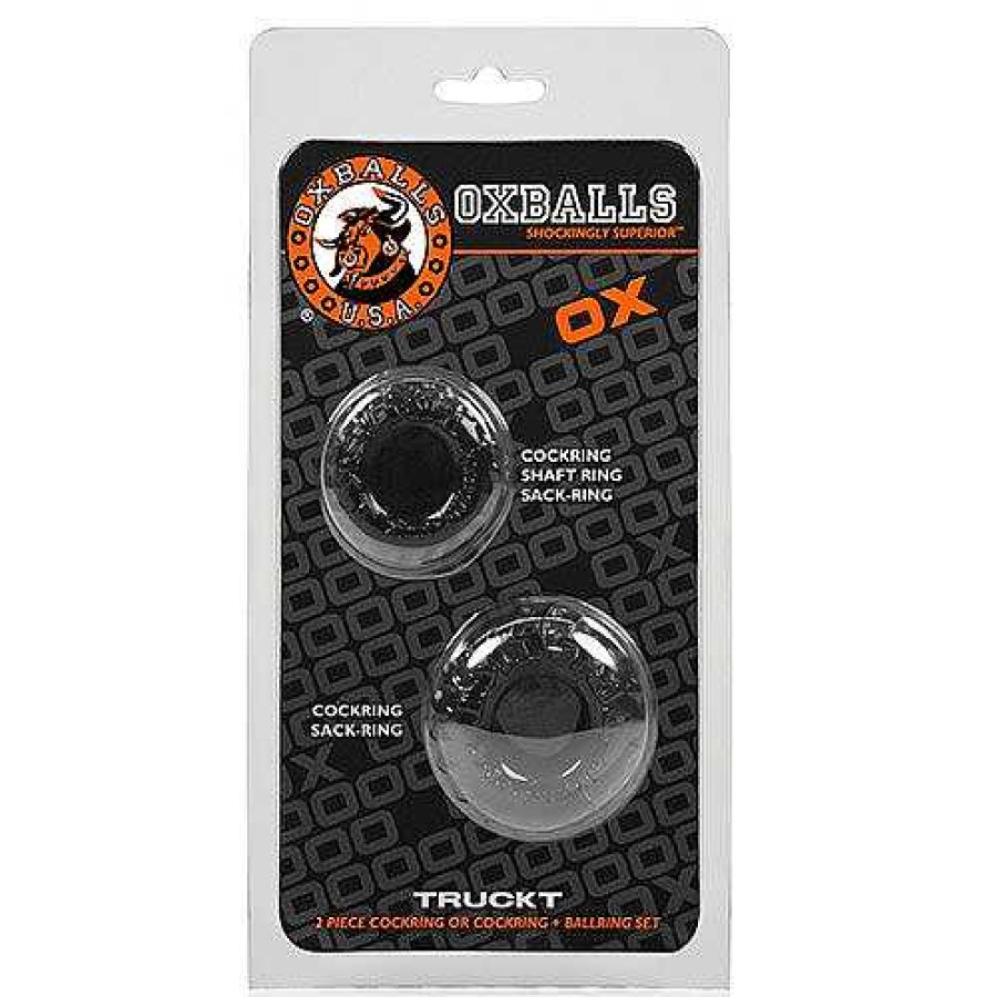 Oxballs Oxballs Truckt Set Of Two Cock Rings - 16Mm To 20Mm Black Male Sex Toys