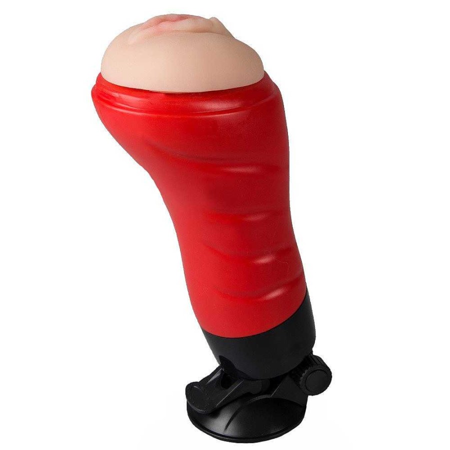 Bondara Bondara Suction Cup Vibrating Masturbator With Swivel Mount Red And Black Male Sex Toys