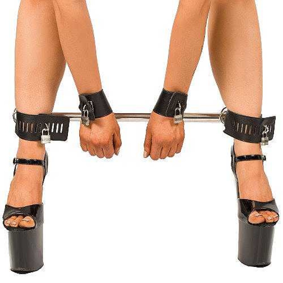 Torment Torment Leather Spreader Bar With Lockable Handcuffs - 20 Inch Bondage Restraints & Handcuffs