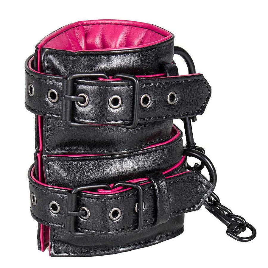 Bondara Bondara Faux Leather Handcuffs Pink And Black Bondage Restraints & Handcuffs