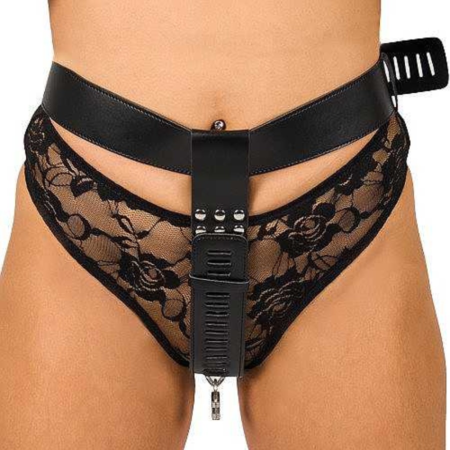 Bondara Bondara Women'S Faux Leather Chastity Belt Black Chastity Devices