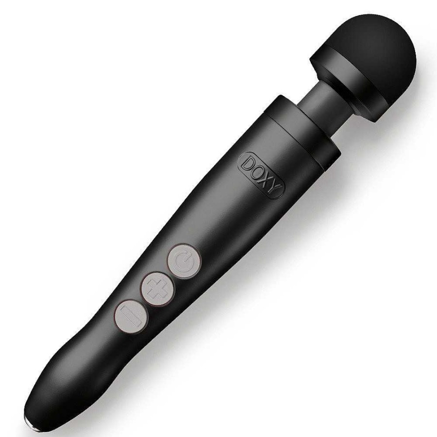 Doxy Doxy Die Cast 3R Matte Black Rechargeable Wand Vibrator Matte Black Body, Black Head Vibrators