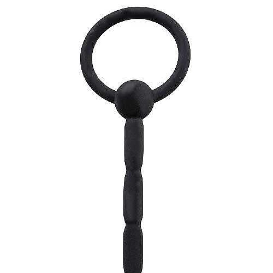 Bondara Bondara Silicone Ridged Penis Plug With Through-Hole - 8Cm Black Medical Play Toys