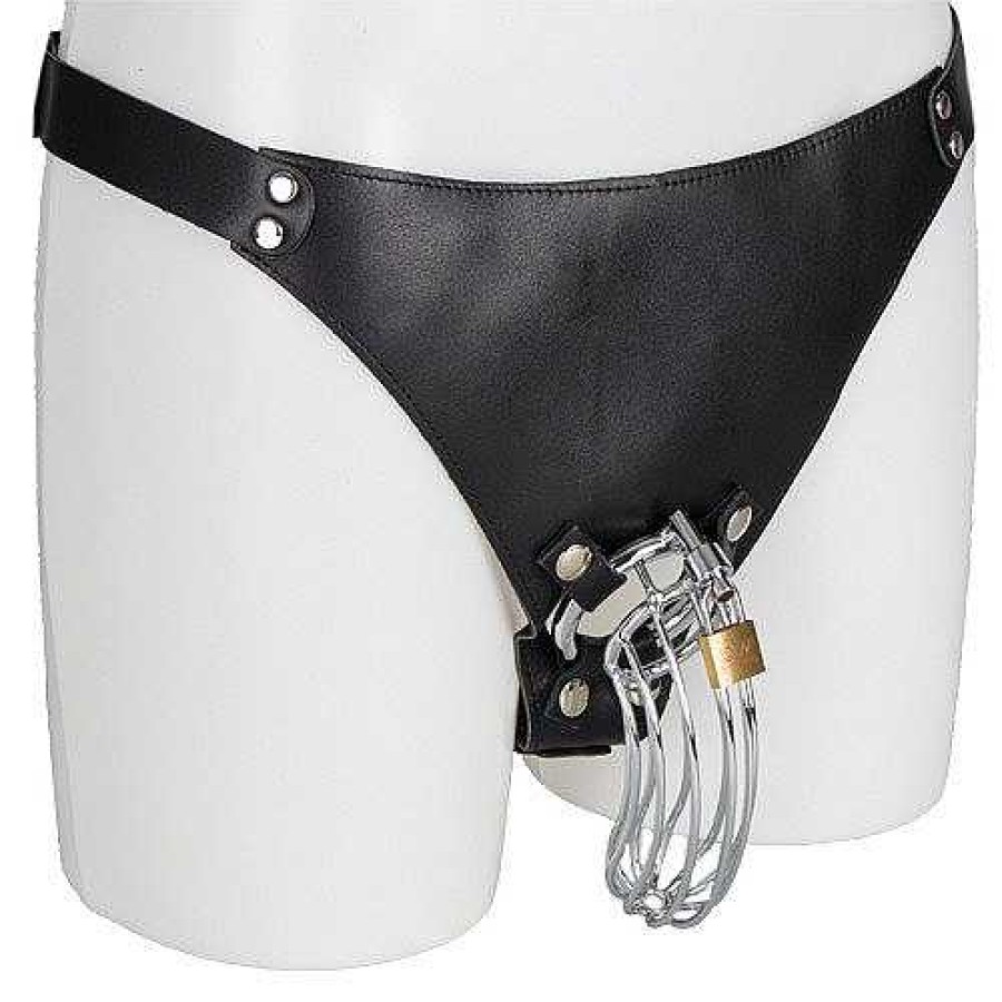 Torment Torment Men'S Leather Chastity Harness With Cock Cage Black Chastity Devices