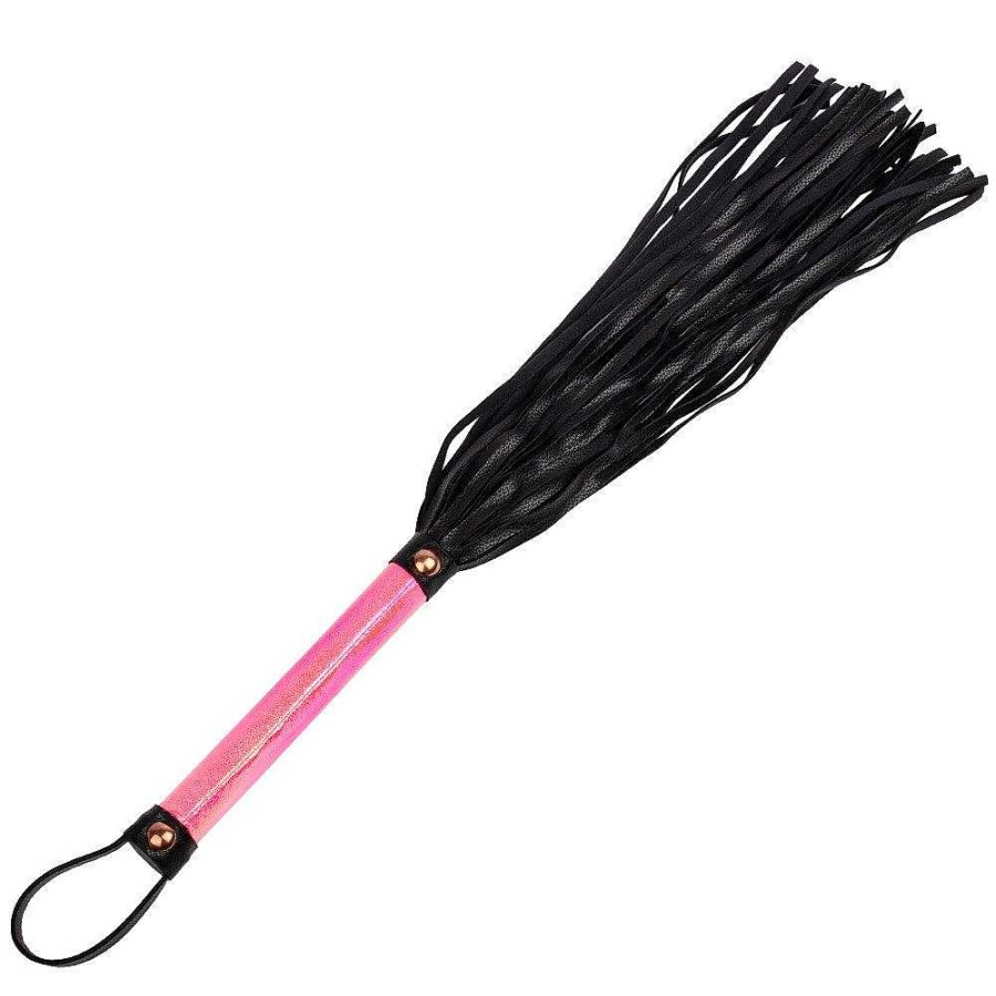 Bondara Bondage Bondara Pink Kink Faux Leather Rose Gold Flogger - 17 Inch Iridescent Pink Handle, Black Tails, Rose Gold Hardware Floggers, Whips & Ticklers