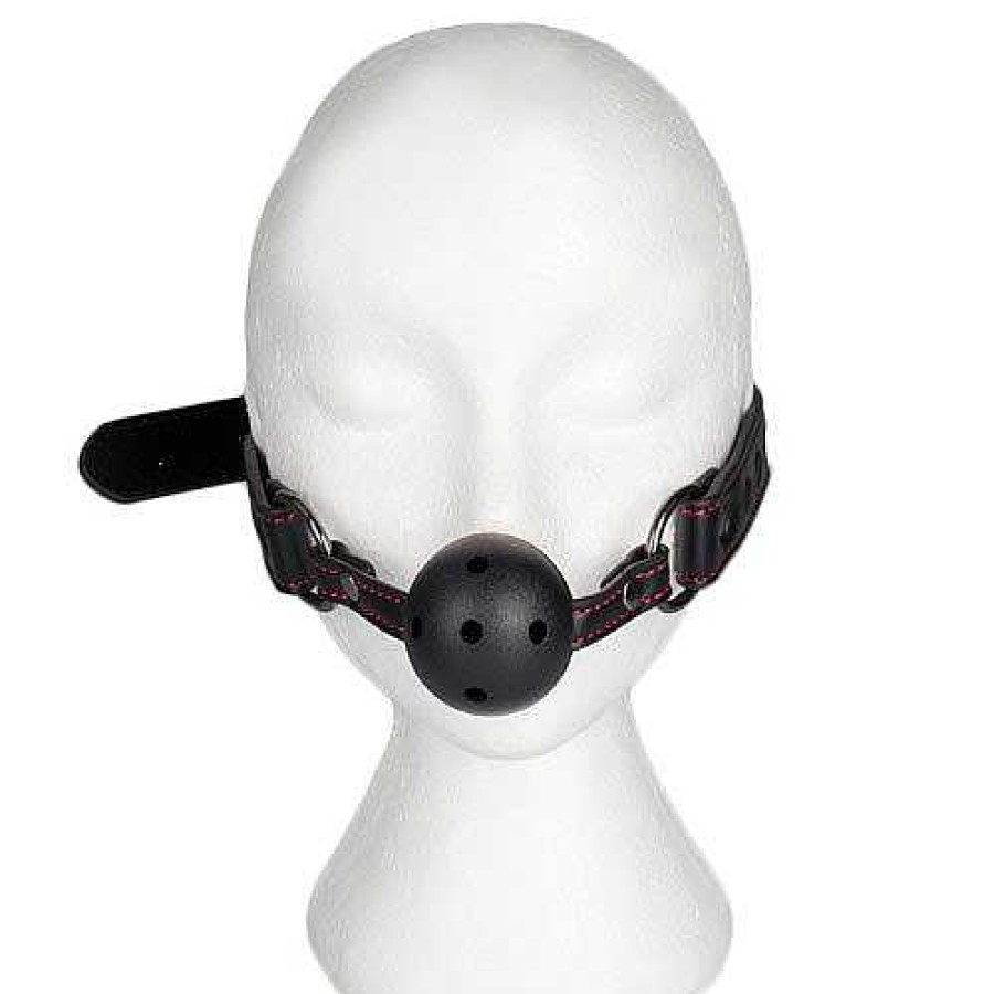 Bondara Bondara Faux Leather Heart Vented Ball Gag Black & Red Ball Gags & Mouth Gags