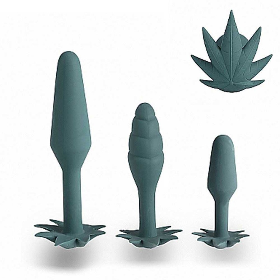 Bondara Doobies Silicone 3 Piece Cannabis Leaf Butt Plug Set Green Butt Plugs