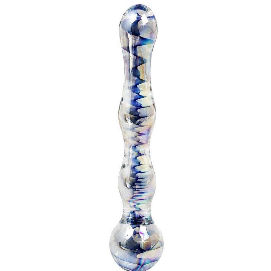 Bondara Glacier Glass Rippled Dildo - 6.5 Inch Clear & Blue With A Pearlescent Effect Dildos