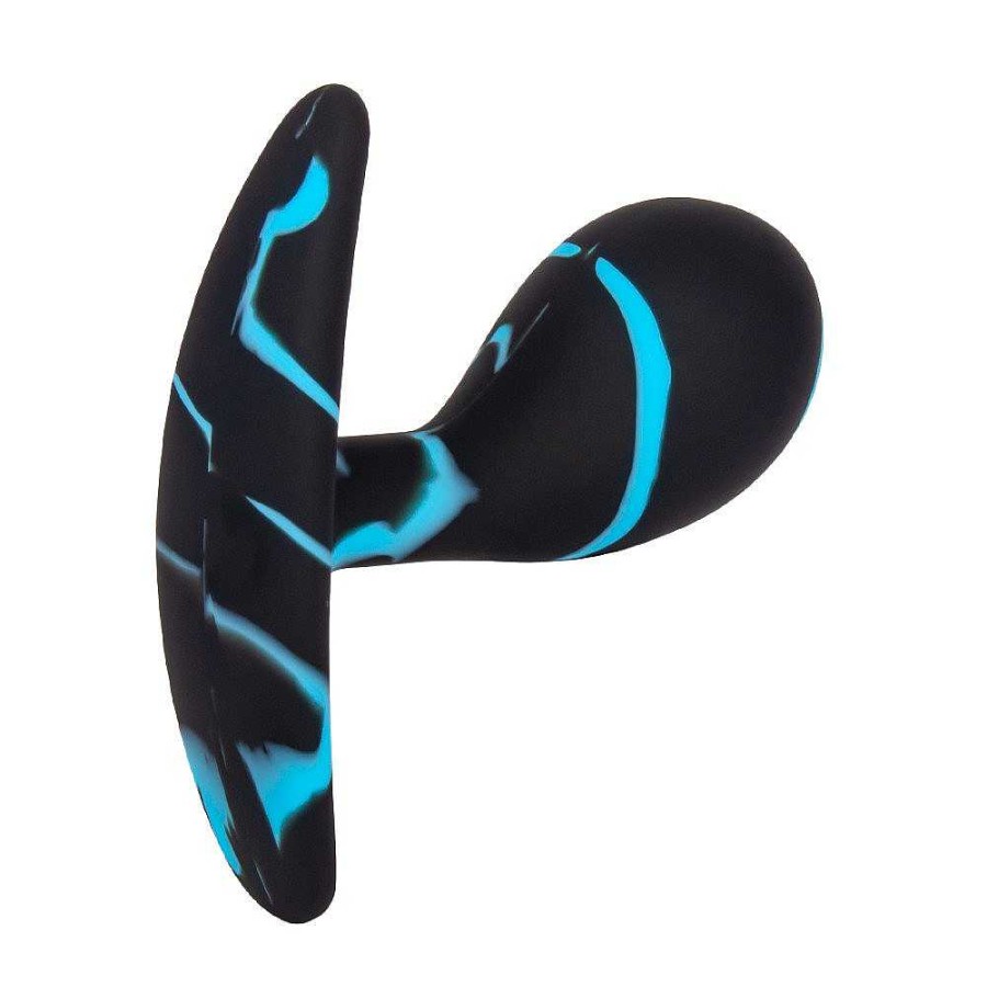 Bondara Mon Amour Black Marble Silicone P-Spot Plug - 2.2, 2.5 Or 3 Inch Black And Blue Marble Anal Toys