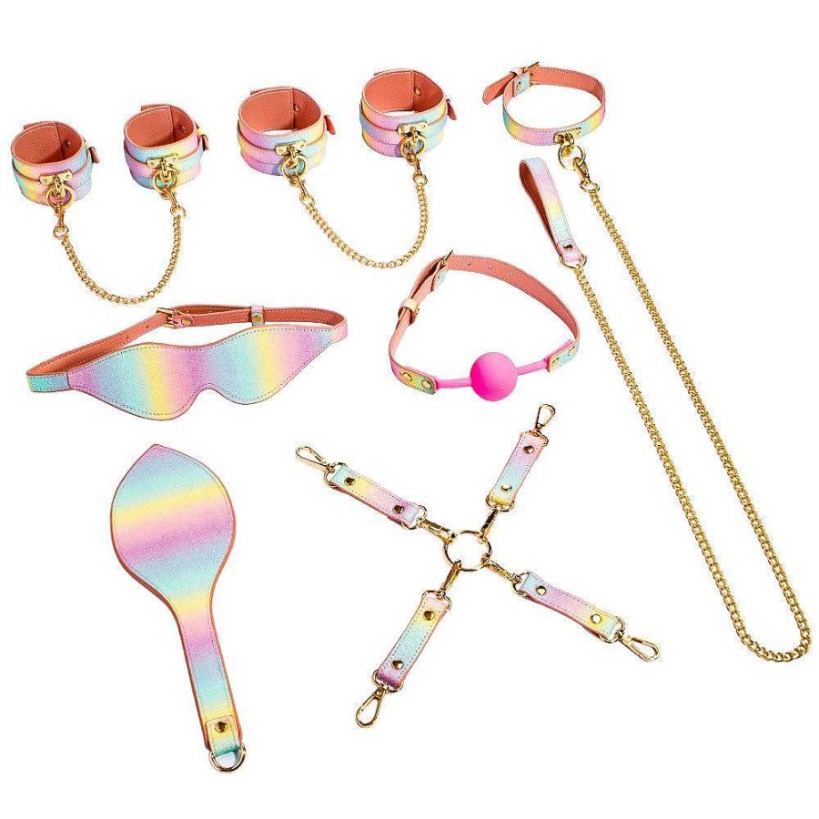 Luxe Bondara Luxe Sugar Rush Rainbow Glitter 7 Piece Bondage Set Rainbow Glitter, Yellow Gold Fittings Bondage Restraints & Handcuffs