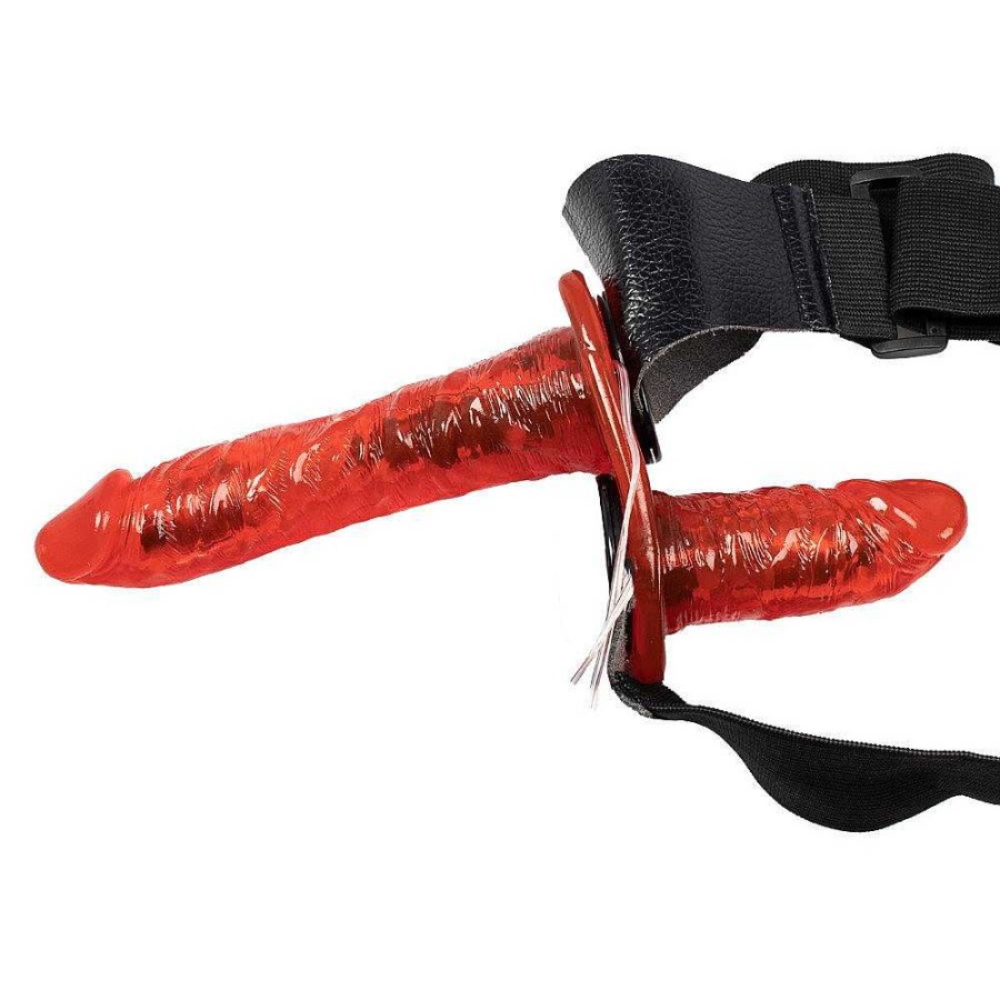 Bondara Bondara Two-Timer Red Remote Vibrating Double Strap-On - 7 Inch Red & Black Strap-Ons