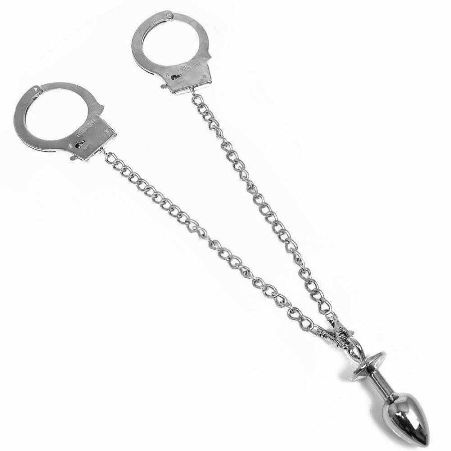 Bondara Bejewelled Metal Handcuffs With Butt Plug Silver Butt Plugs