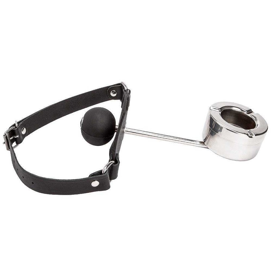 Bondara Torment Filthy Habit Leather Ash Tray Ball Gag Black And Ssilver Ball Gags & Mouth Gags