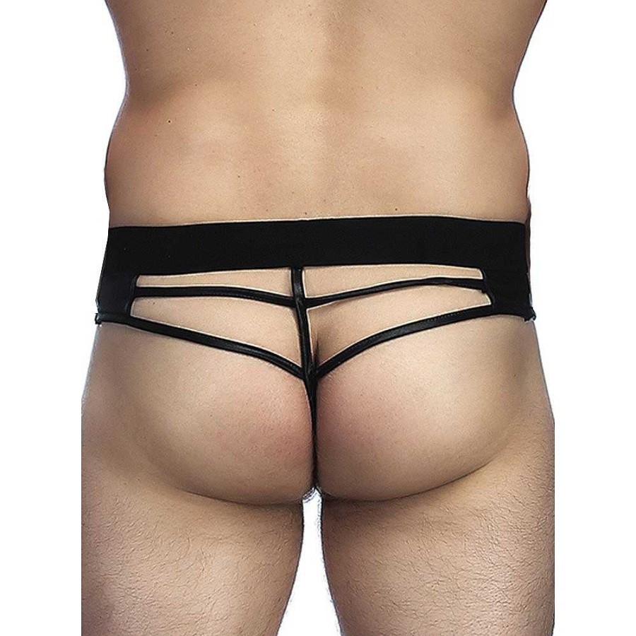 Bondara Edge Bondara Edge Men'S Wet Look Strappy Thong Black Fetish Clothing