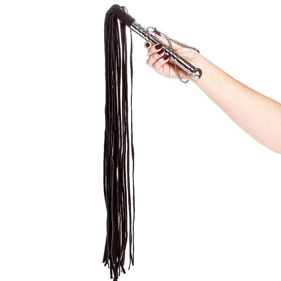 Bondara Bondara Luxe Manners Xl Suede & Metal Flogger - 30 Inch Black And Silver Floggers, Whips & Ticklers